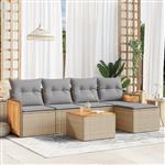 vidaXL 6-delige Loungeset met kussens poly rattan beige
