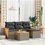 vidaXL 5-delige Loungeset met kussens poly rattan grijs