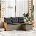 vidaXL 4-delige Loungeset met kussens poly rattan grijs