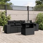 vidaXL 5-delige Loungeset met kussens poly rattan zwart