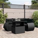 vidaXL 5-delige Loungeset met kussens poly rattan zwart