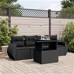 vidaXL 5-delige Loungeset met kussens poly rattan zwart