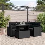 vidaXL 5-delige Loungeset met kussens poly rattan zwart