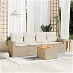 vidaXL 5-delige Loungeset met kussens poly rattan beige