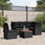 vidaXL 6-delige Loungeset met kussens poly rattan zwart