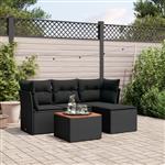 vidaXL 5-delige Loungeset met kussens poly rattan zwart