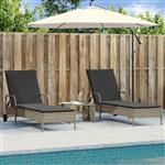 vidaXL Ligstoelen 2 st met kussen poly rattan lichtgrijs