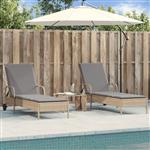 vidaXL Ligstoelen 2 st met kussens poly rattan beige