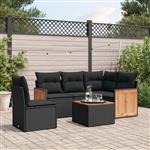 vidaXL 6-delige Loungeset met kussens poly rattan zwart