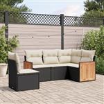 vidaXL 5-delige Loungeset met kussens poly rattan zwart
