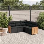 vidaXL 5-delige Loungeset met kussens poly rattan zwart