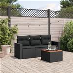 vidaXL 4-delige Loungeset met kussens poly rattan zwart