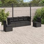 vidaXL 6-delige Loungeset met kussens poly rattan zwart