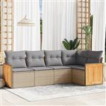 vidaXL 5-delige Loungeset met kussens poly rattan beige