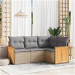 vidaXL 4-delige Loungeset met kussens poly rattan beige