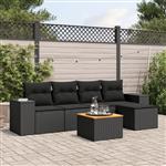 vidaXL 6-delige Loungeset met kussens poly rattan zwart
