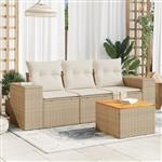 vidaXL 4-delige Loungeset met kussens poly rattan beige