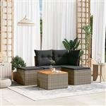 vidaXL 5-delige Loungeset met kussens poly rattan grijs
