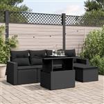 vidaXL 6-delige Loungeset met kussens poly rattan zwart
