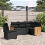 vidaXL 5-delige Loungeset met kussens poly rattan zwart