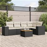 vidaXL 6-delige Loungeset met kussens poly rattan zwart
