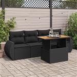 vidaXL 5-delige Loungeset met kussens poly rattan zwart