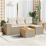 vidaXL 5-delige Loungeset met kussens poly rattan beige