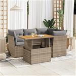 vidaXL 5-delige Loungeset met kussens poly rattan beige