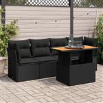 vidaXL 5-delige Loungeset met kussens poly rattan zwart
