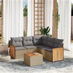 vidaXL 6-delige Loungeset met kussens poly rattan beige