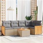 vidaXL 6-delige Loungeset met kussens poly rattan beige