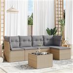 vidaXL 6-delige Loungeset met kussens poly rattan beige