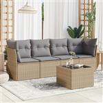 vidaXL 5-delige Loungeset met kussens poly rattan beige