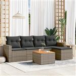 vidaXL 6-delige Loungeset met kussens poly rattan grijs
