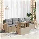 vidaXL 5-delige Loungeset met kussens poly rattan beige