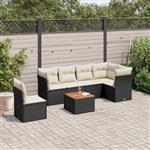 vidaXL 7-delige Loungeset met kussens poly rattan zwart