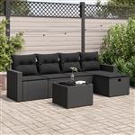vidaXL 6-delige Loungeset met kussens poly rattan zwart