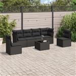 vidaXL 7-delige Loungeset met kussens poly rattan zwart