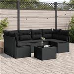 vidaXL 7-delige Loungeset met kussens poly rattan zwart