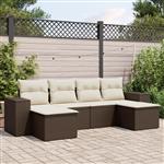 vidaXL 6-delige Loungeset met kussens poly rattan bruin
