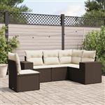 vidaXL 5-delige Loungeset met kussens poly rattan bruin