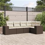 vidaXL 5-delige Loungeset met kussens poly rattan bruin