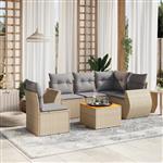 vidaXL 6-delige Loungeset met kussens poly rattan beige