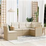 vidaXL 5-delige Loungeset met kussens poly rattan beige