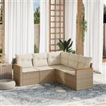 vidaXL 5-delige Loungeset met kussens poly rattan beige
