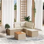 vidaXL 6-delige Loungeset met kussens poly rattan beige