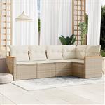 vidaXL 5-delige Loungeset met kussens poly rattan beige