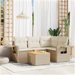 vidaXL 5-delige Loungeset met kussens poly rattan beige
