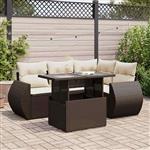 vidaXL 5-delige Loungeset met kussens poly rattan bruin