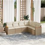 vidaXL 6-delige Loungeset met kussens poly rattan beige